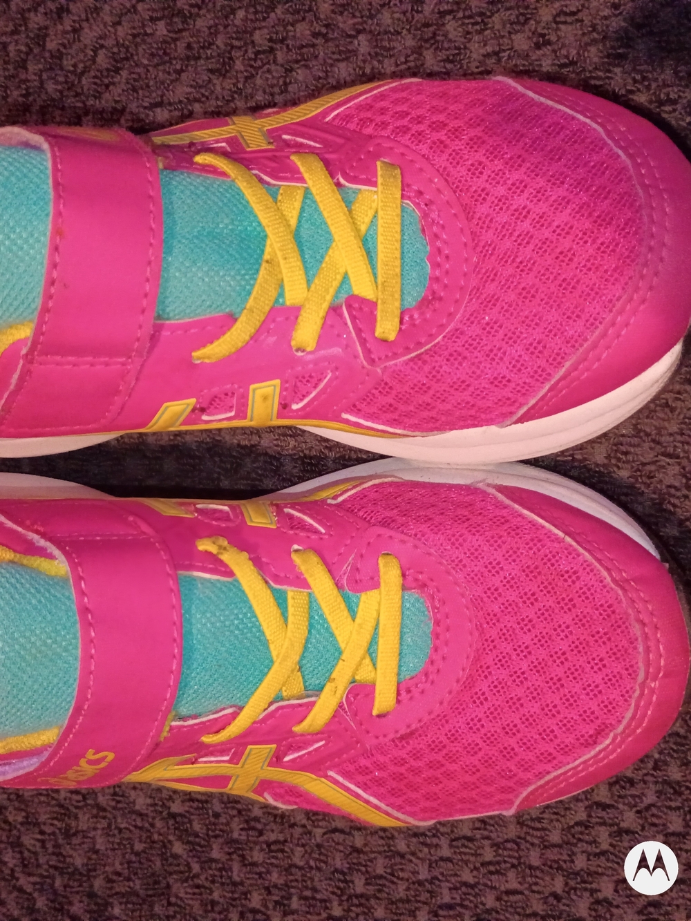 Kids Pink Asics Athletic Sneakers with Yellow Accents